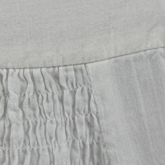 EILEEN FISHER Top L Cotton Woven Tunic Tank Smocked Square Neck Shell White - Picture 6 of 13